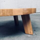 Brutalist Oak Round Coffee Table from Meubelfabriek Oisterwijk, Netherlands, 1960s
