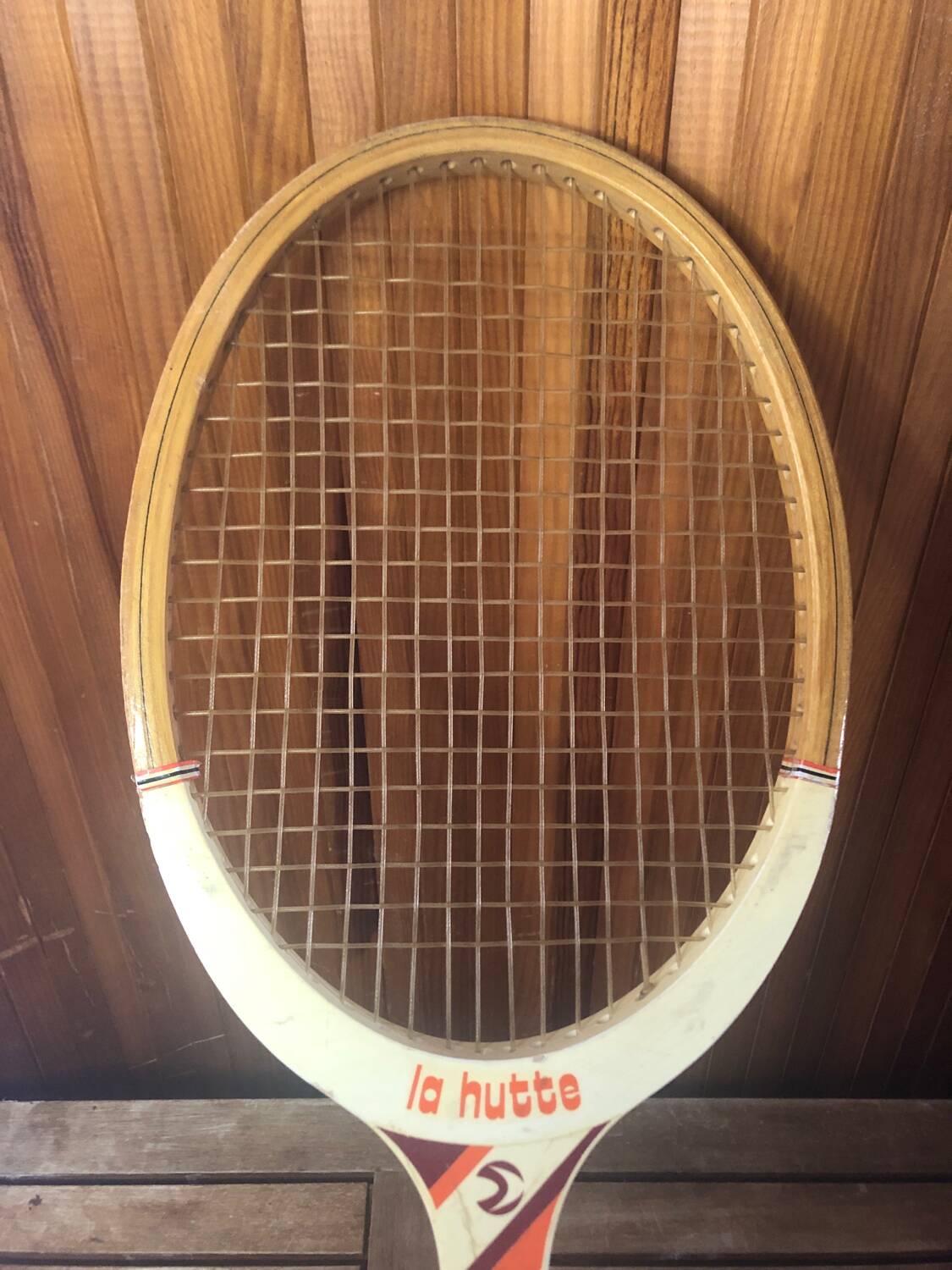 Old la hutte tennis racket wood + cross & protective cover