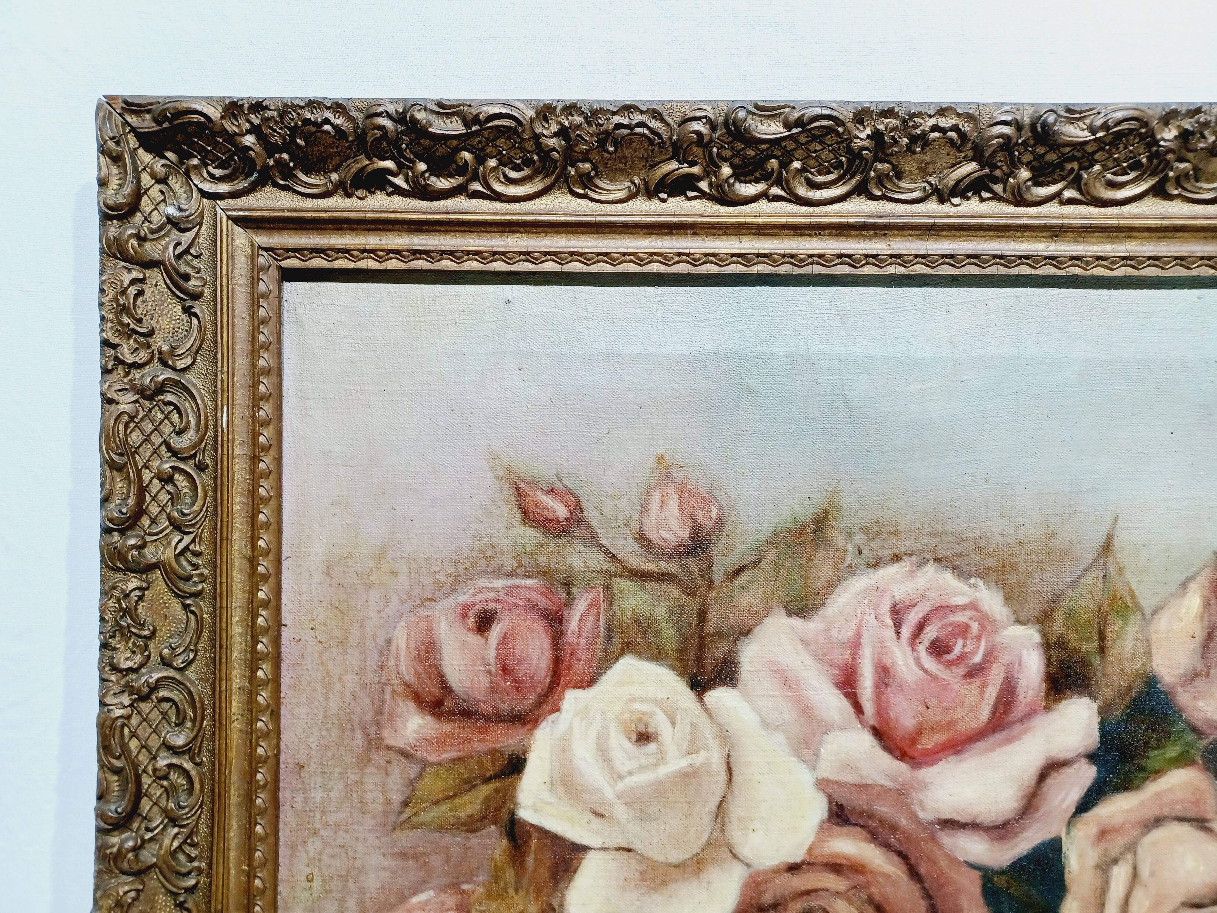 H. Schlehuher - Oil on Canvas "Bouquet of Roses"