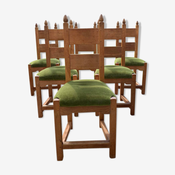 Suite de 6 chaises rustiques en chêne
