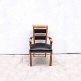 Neo Basque style armchair by Benjamin GOMEZ in solid oak and leather, 1940