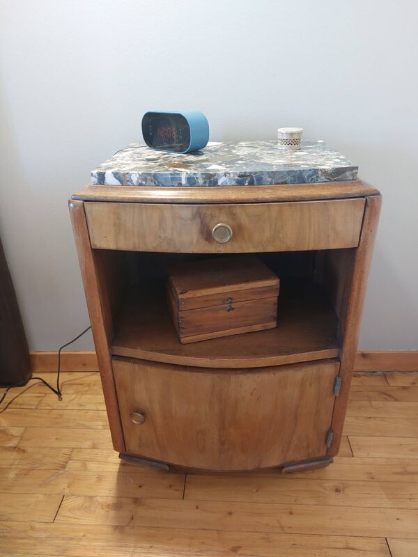 table de chevet bois et marbre, art déco