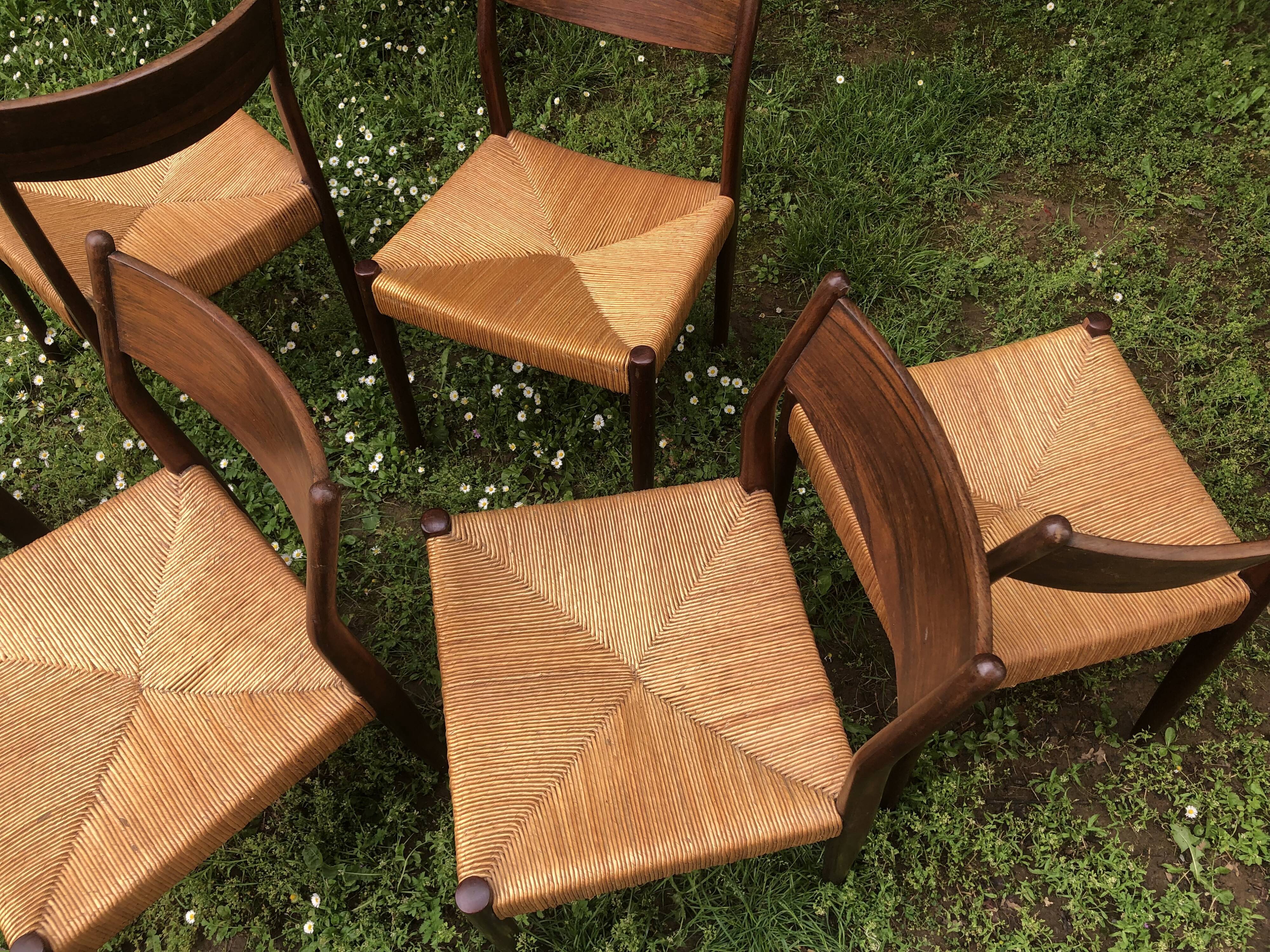 6 wooden and straw chairs, Scandinavian design Cees Braakman for Pastoe, 1960