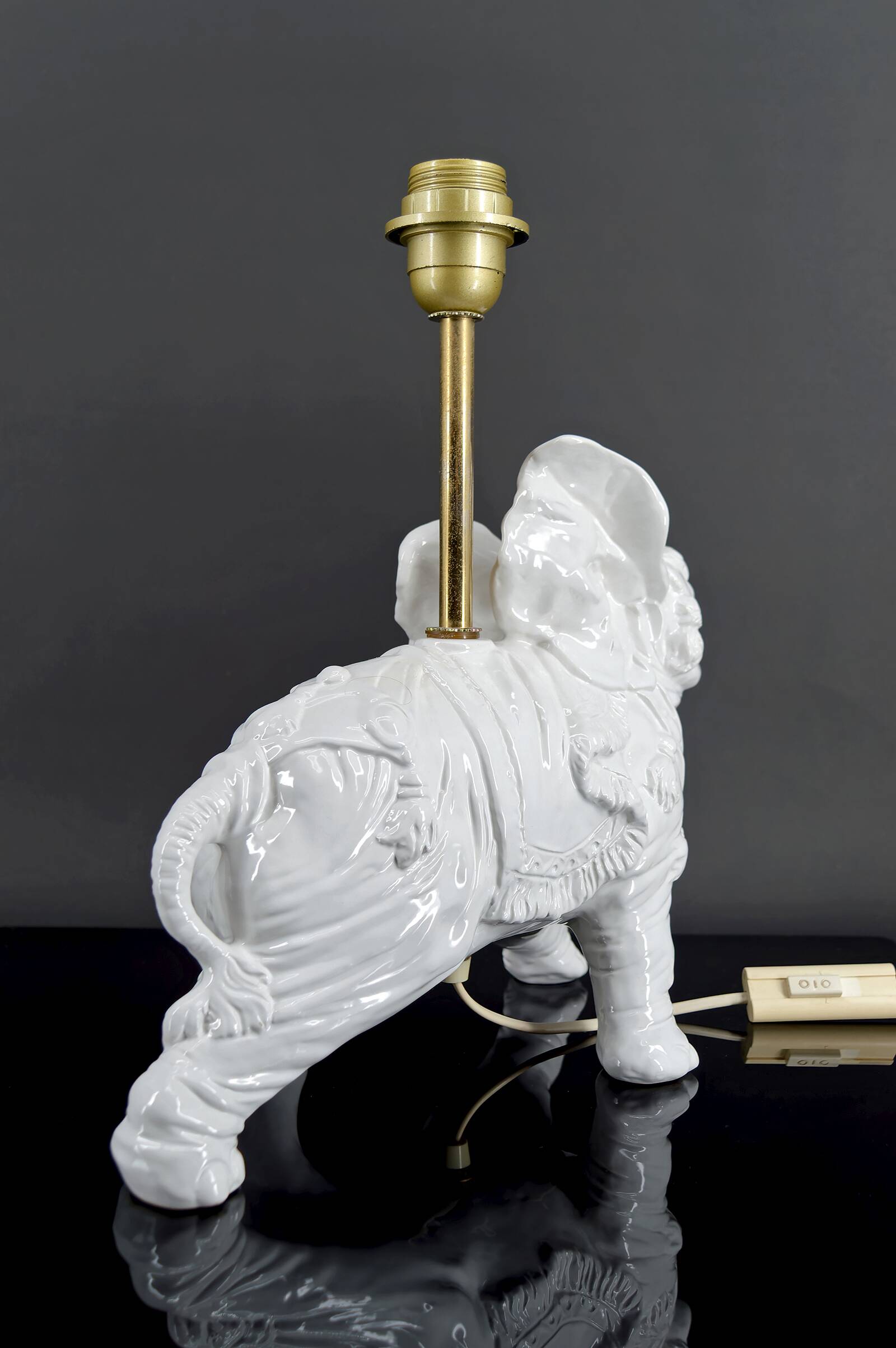 Pair of White Ceramic Sculptural Lamps, Elephants, Italy, 1970