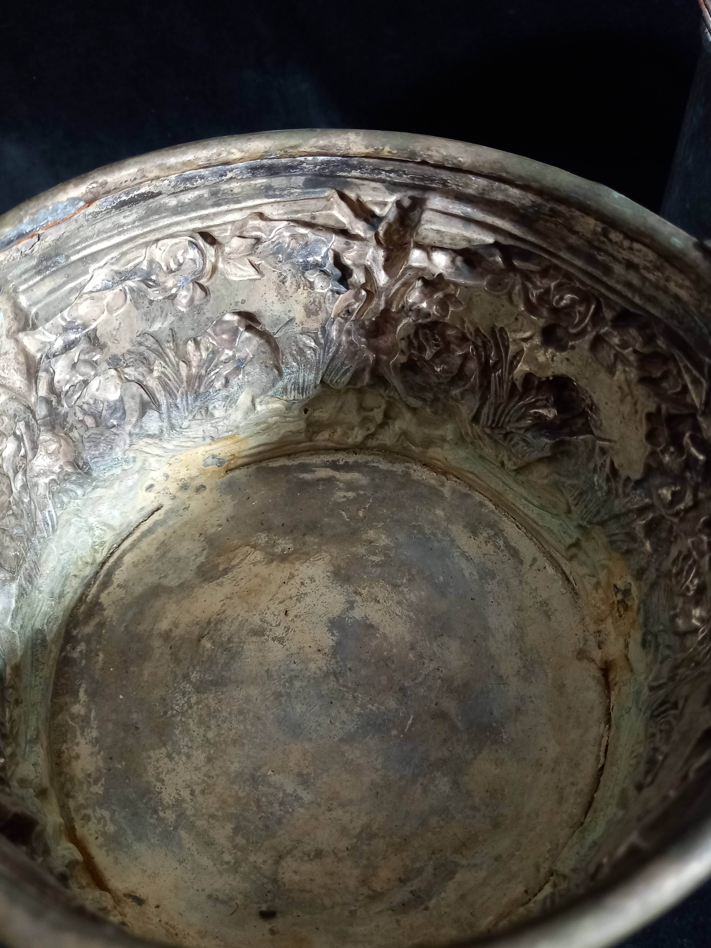 Pair of 19th Century Copper-Brass Plant Pots With Repoussé Putti
