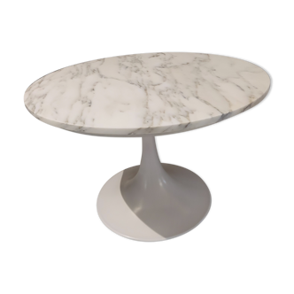 Vintage white marble tulip coffee table 1970