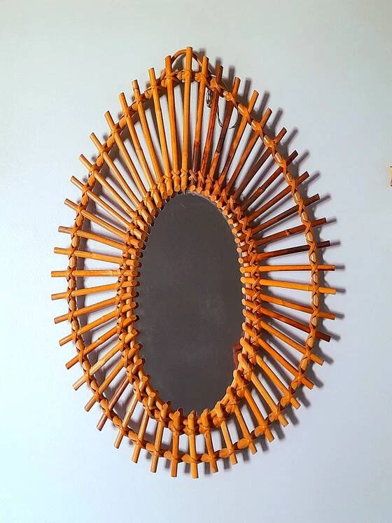 1960s rattan sun mirror