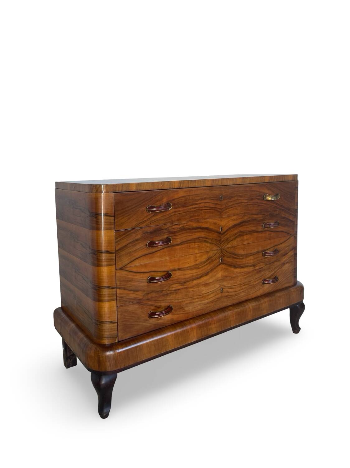 Commode italienne Art déco en ronce de noyer, années 1930