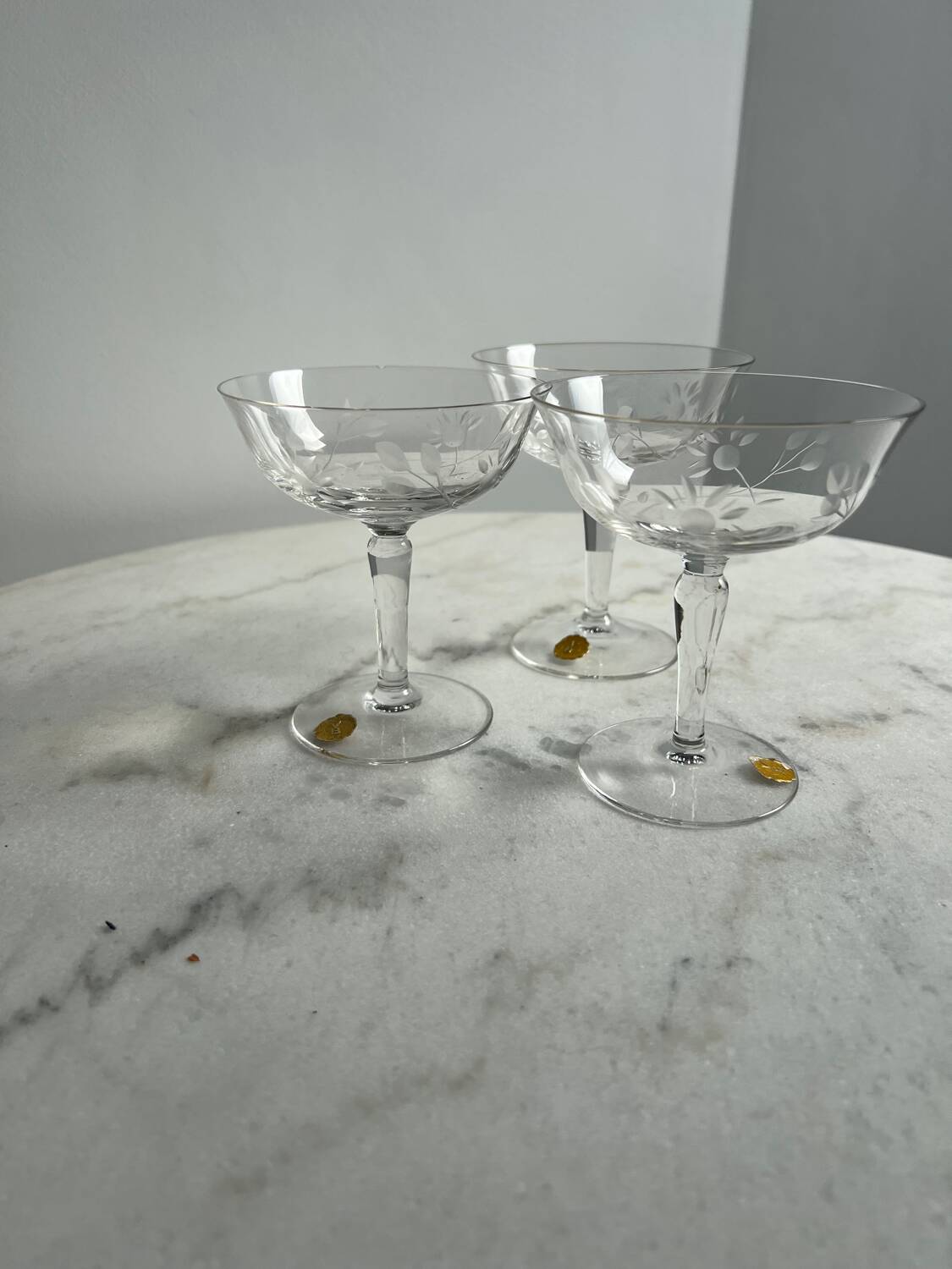 Crystal stemmed glass, floral pattern