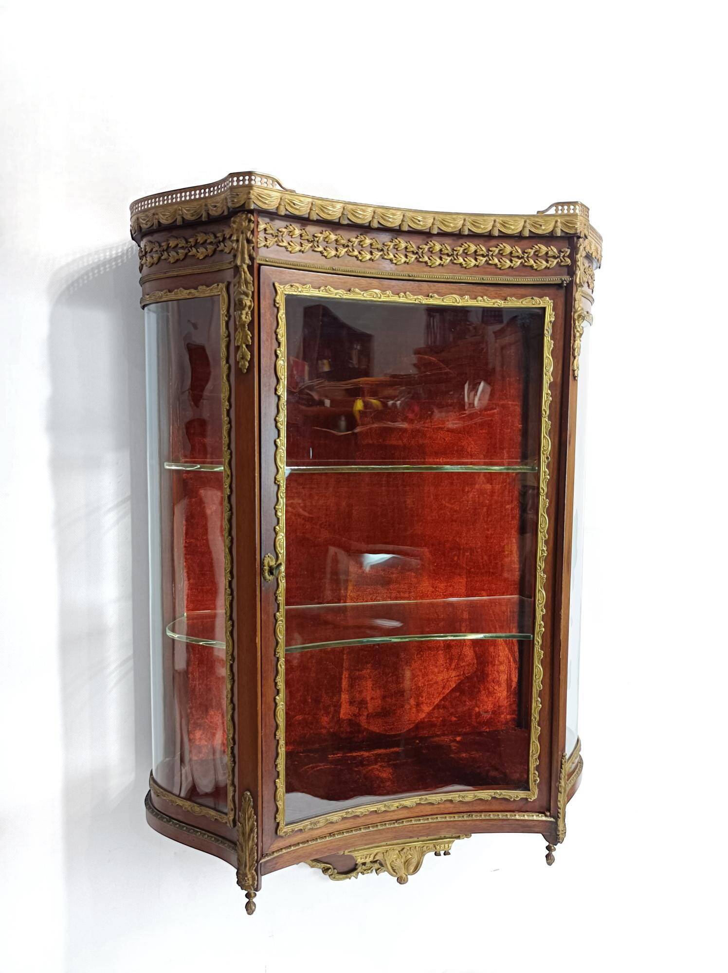 Louis XVI wall display cabinet, mahogany and bronze, France 20th century