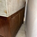 Antique wood and marble kitchen sideboard with carved backsplash