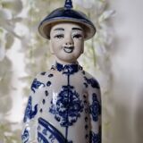 Pair of vintage Chinese blue and white porcelain figurines depicting