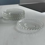 Lot de 8 assiettes dessert en verre transparent – bord perlé – style
