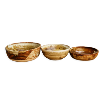 Set of 3 salad bowls in flamed sandstone