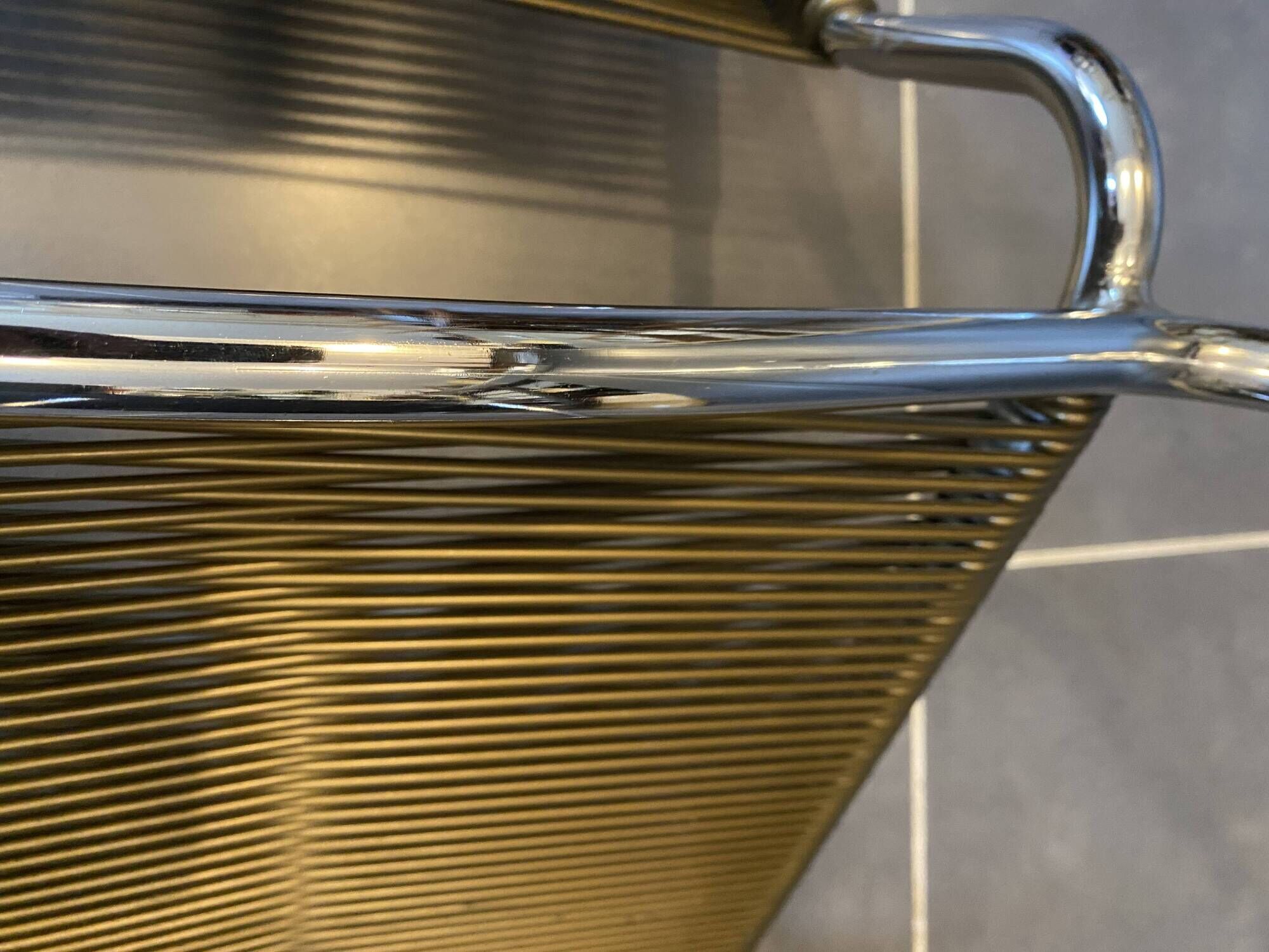 Scoubidou chair or vintage 1960s khaki green chrome spaghetti chair