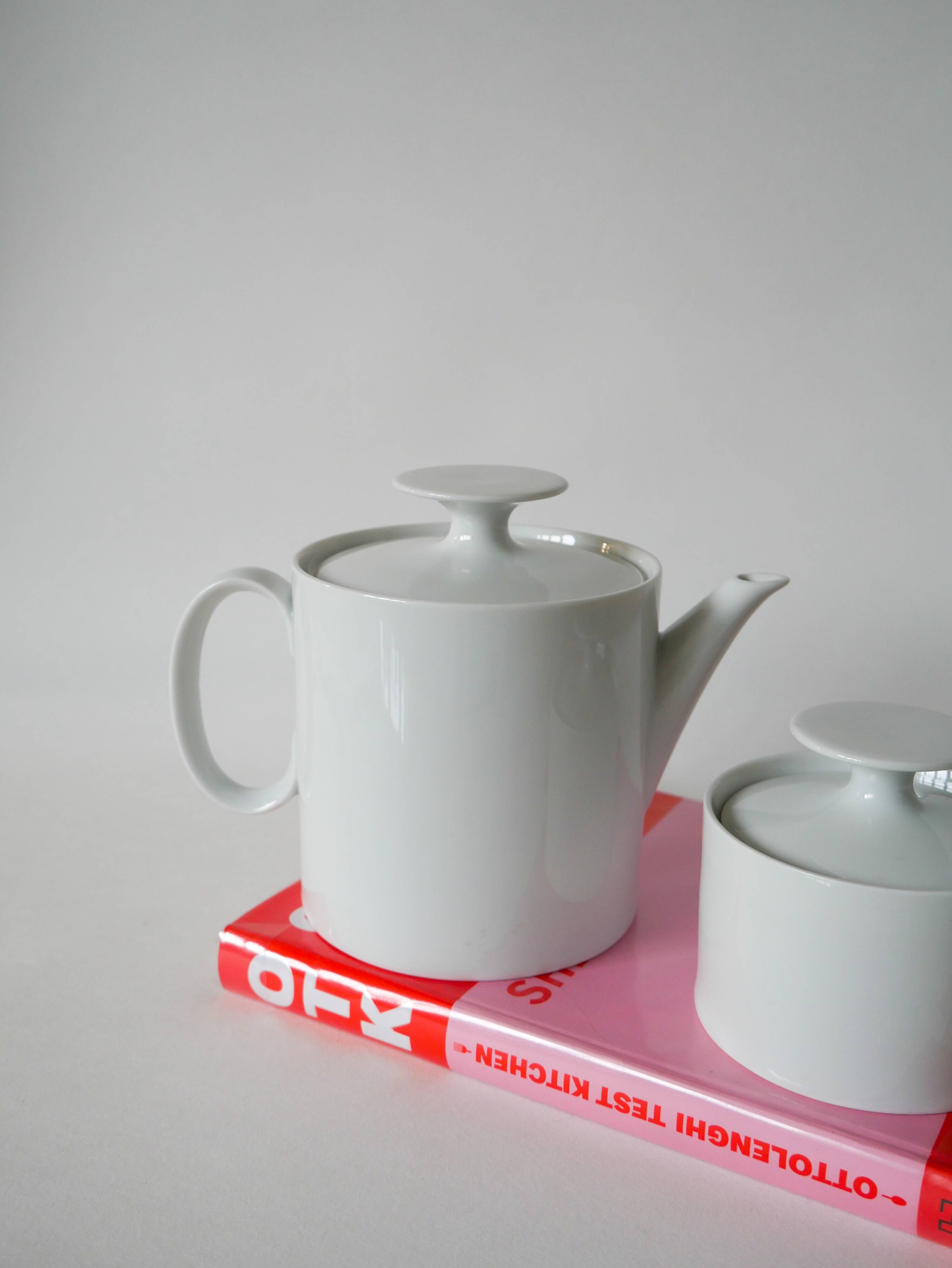 white ceramic teapot and sugar bowl Germany Thomas Design Modernist 1970