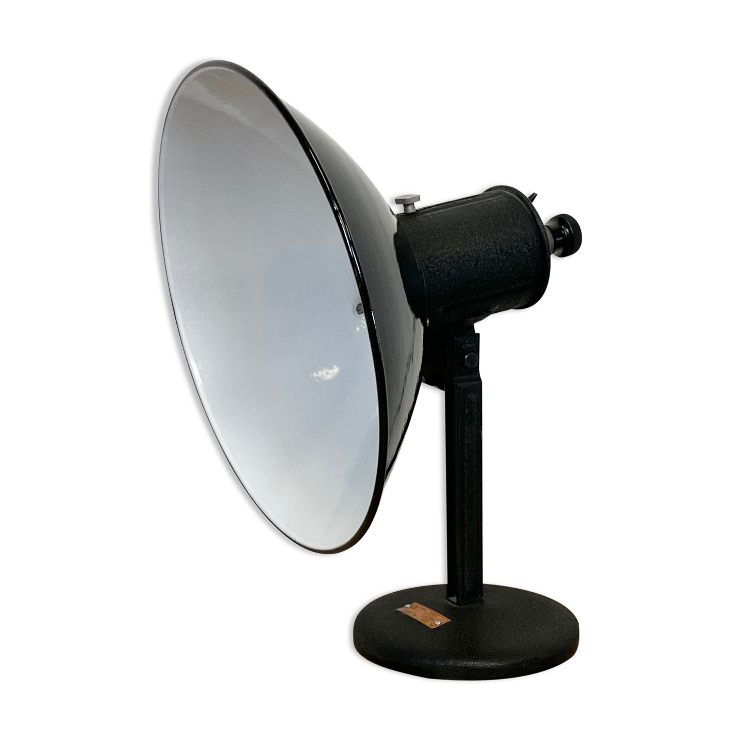 Industrial black enamel table lamp, 1950