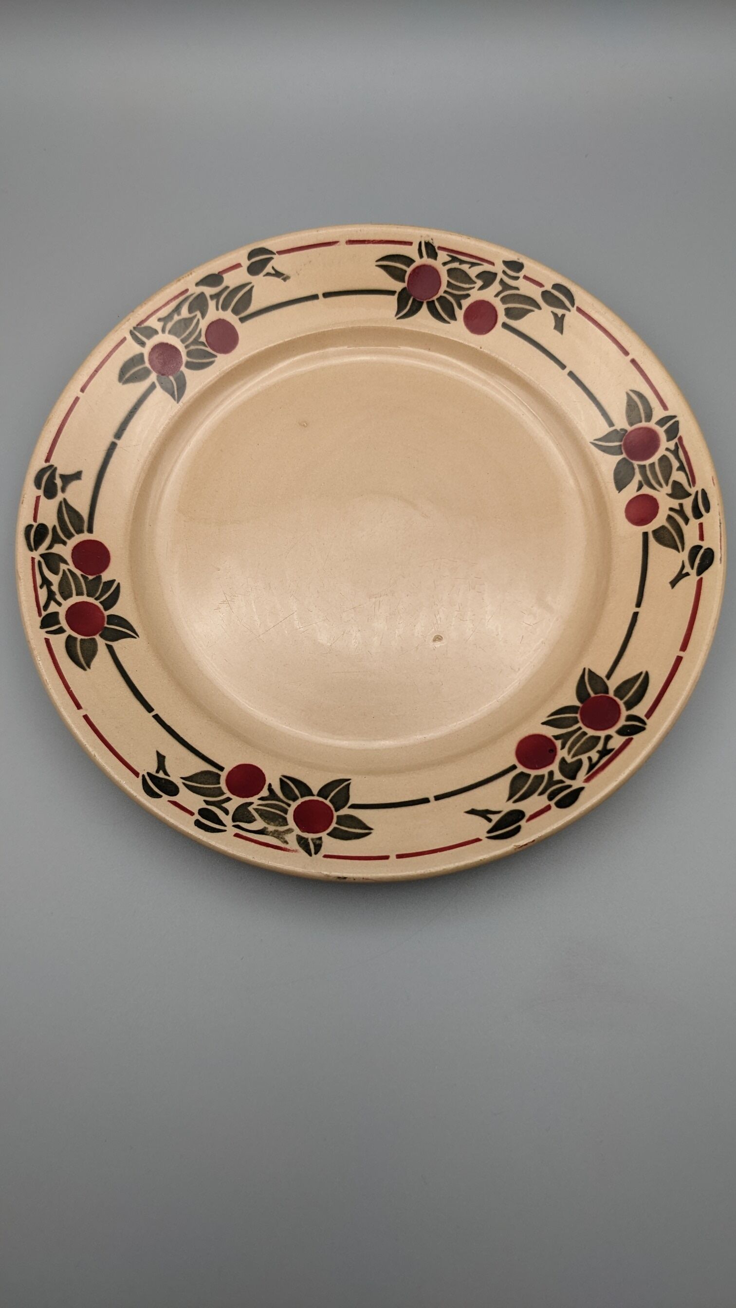 Series 6 flat plates vintage art deco earthenware beige cherry décor