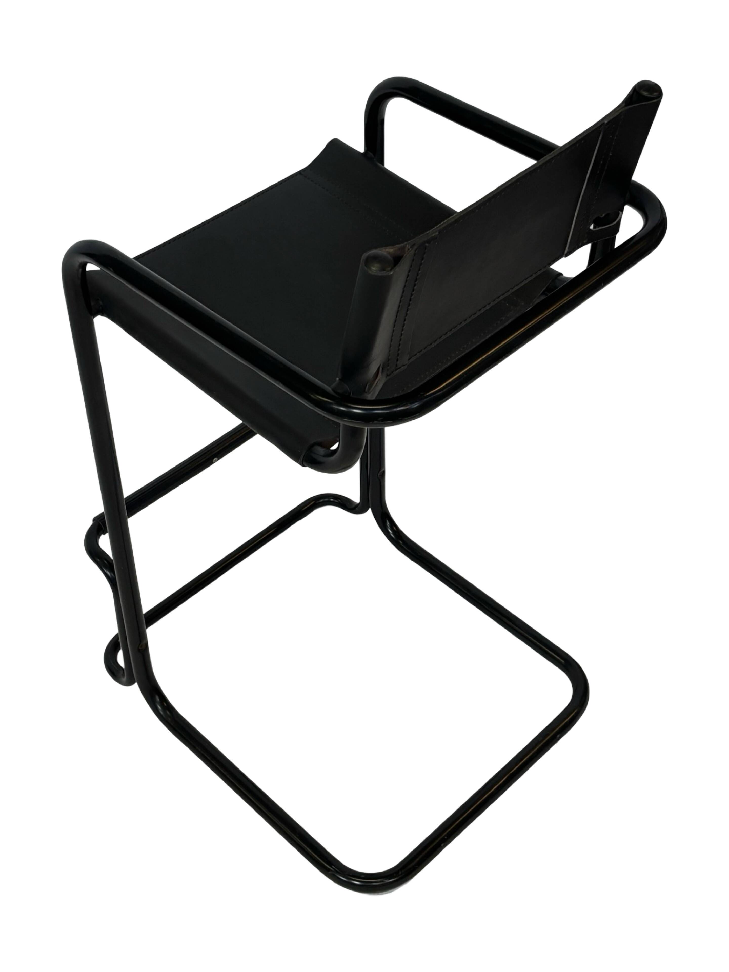 Vintage Black Leather & black frame Italian Modern Barstool