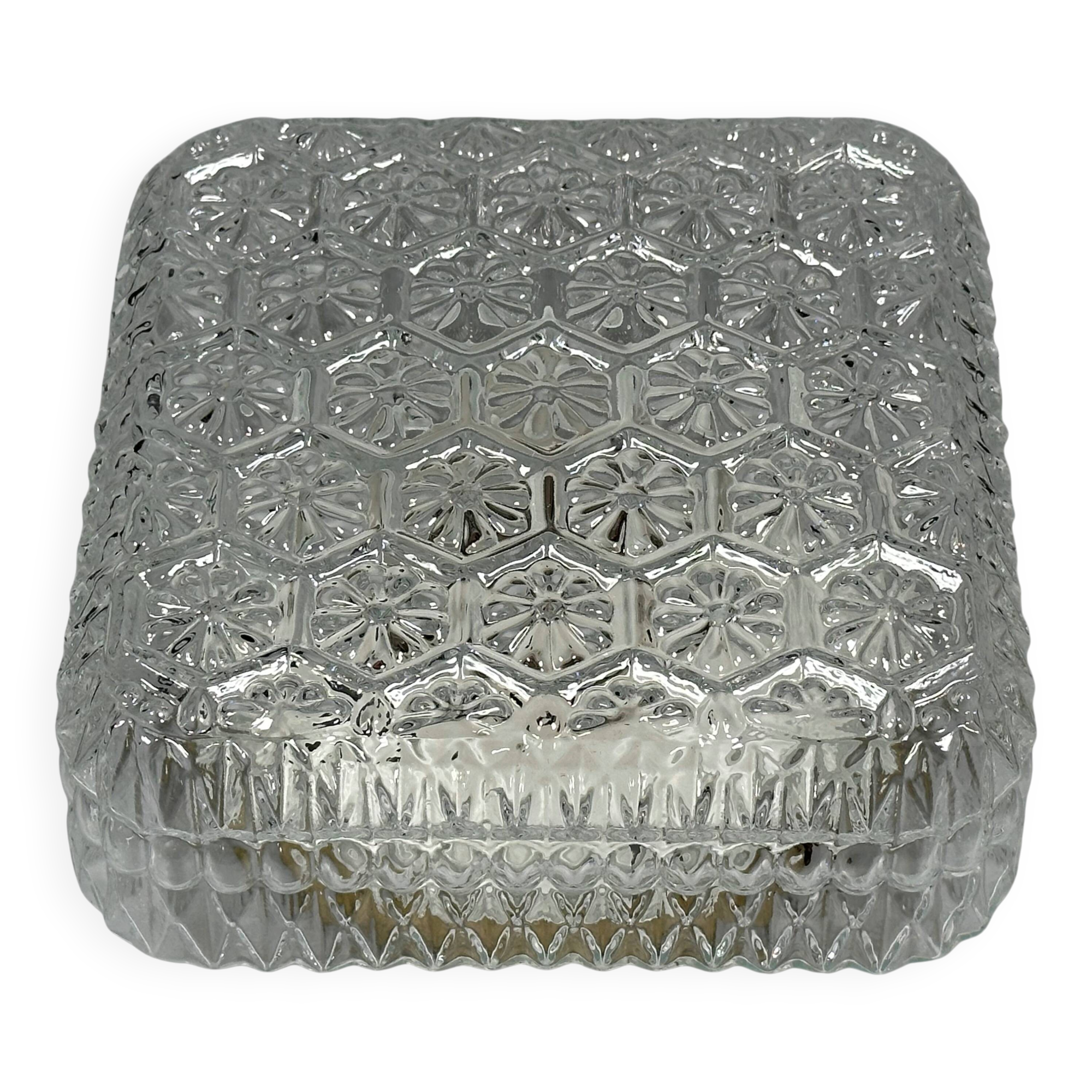 1960s 1970s Ceiling Lamp Flush Mount in Glass & Metal Space Age Design