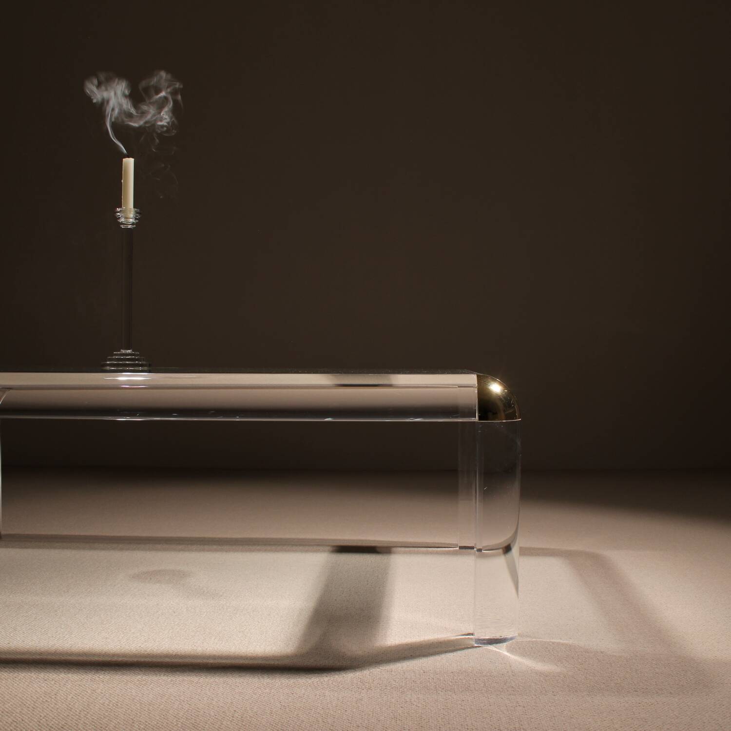 Rectangular Lucite & Brass Coffee Table | Europe 1970s