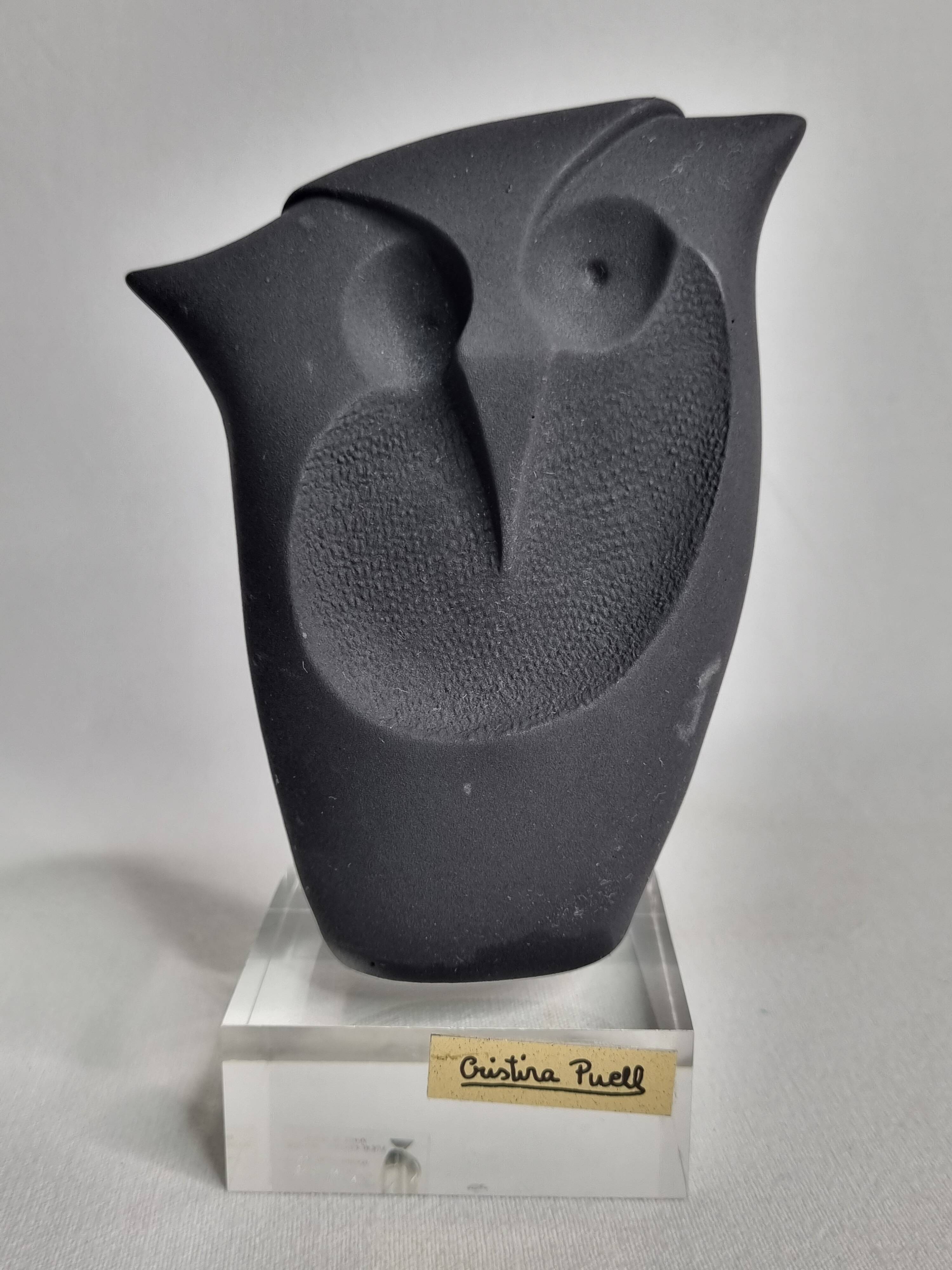 Modern owl sculpture by Cristina Puell, 16 cm