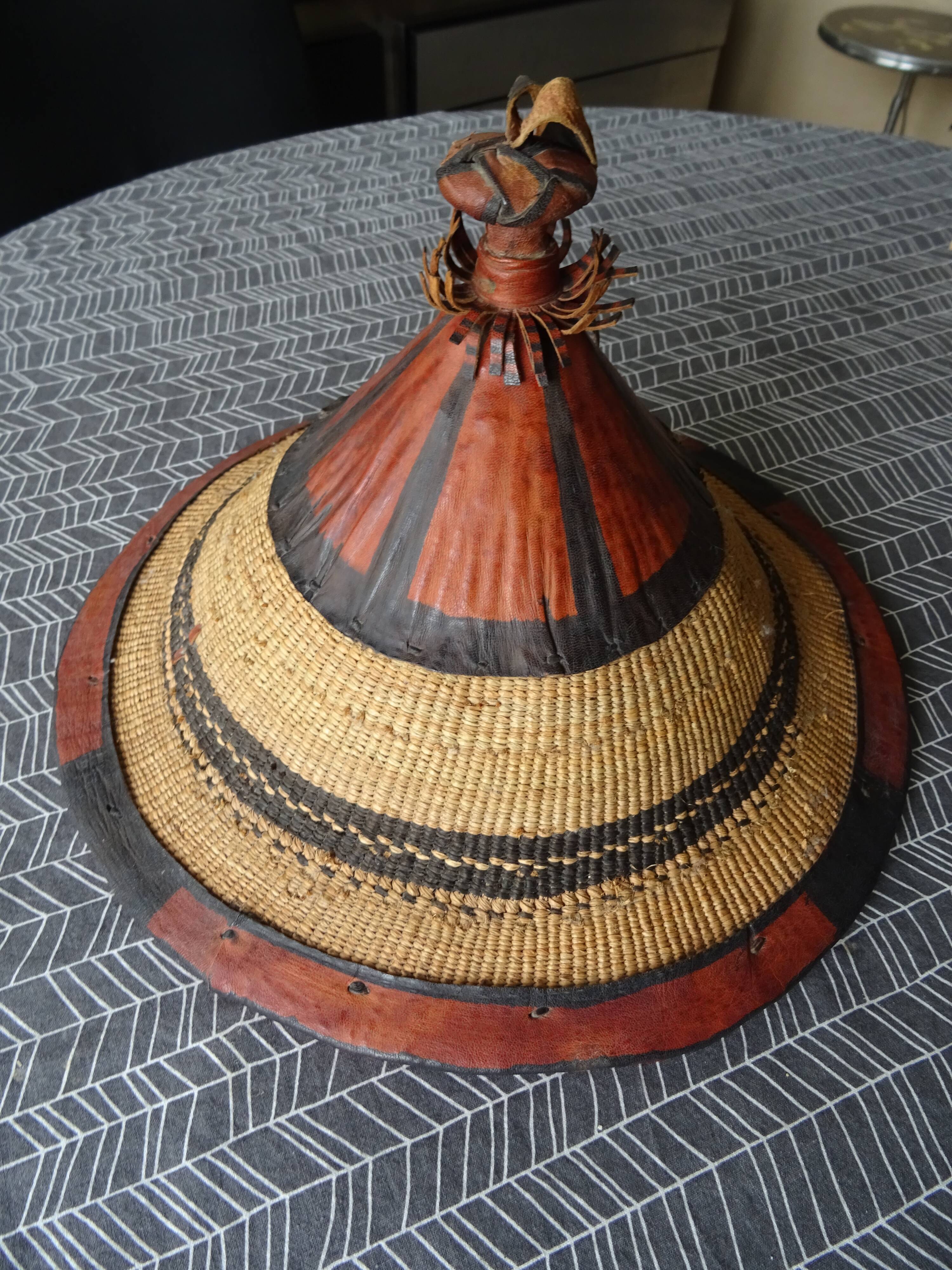 Berber hat ethnic art basketry and leather