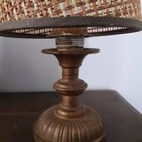 Very original vintage metal lamp with its caned lampshade
