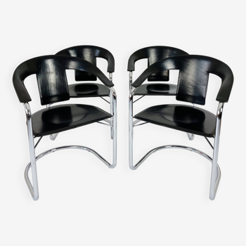 Black leather chairs by A. Rizzatto for Lo Studio, 1980s