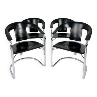 Black leather chairs by A. Rizzatto for Lo Studio, 1980s