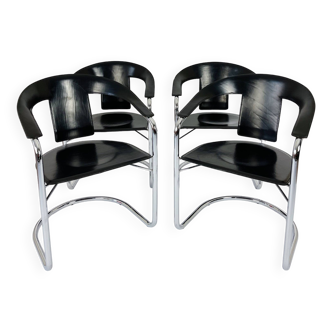 Chaises en cuir noir par A. Rizzatto pour Lo Studio, 1980