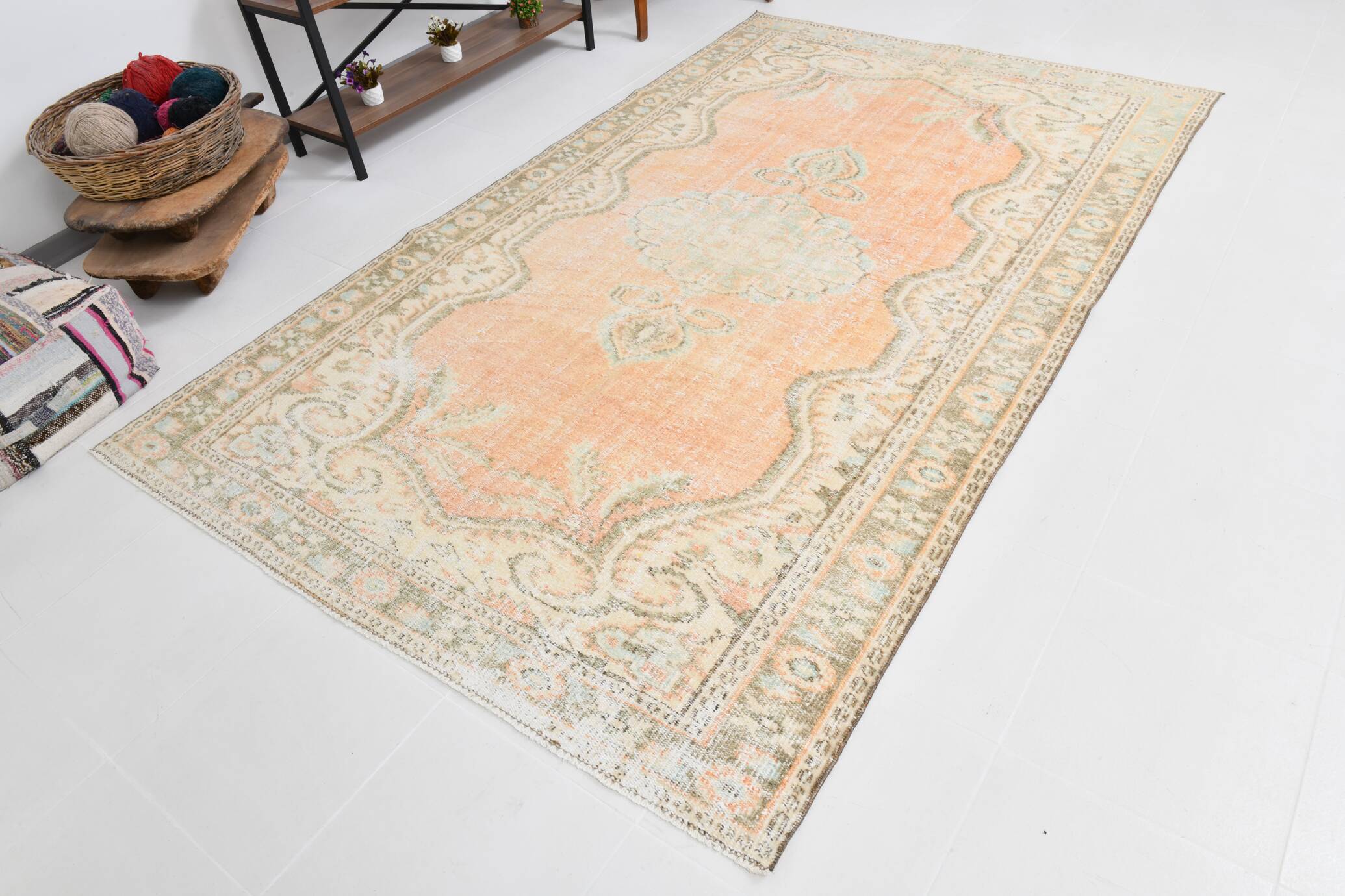 6x9 Peach Orange Antique Vintage Rug 175x293Cm SK 21471