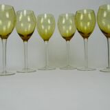 6 cut glass stemmed glasses, decorated with grapes