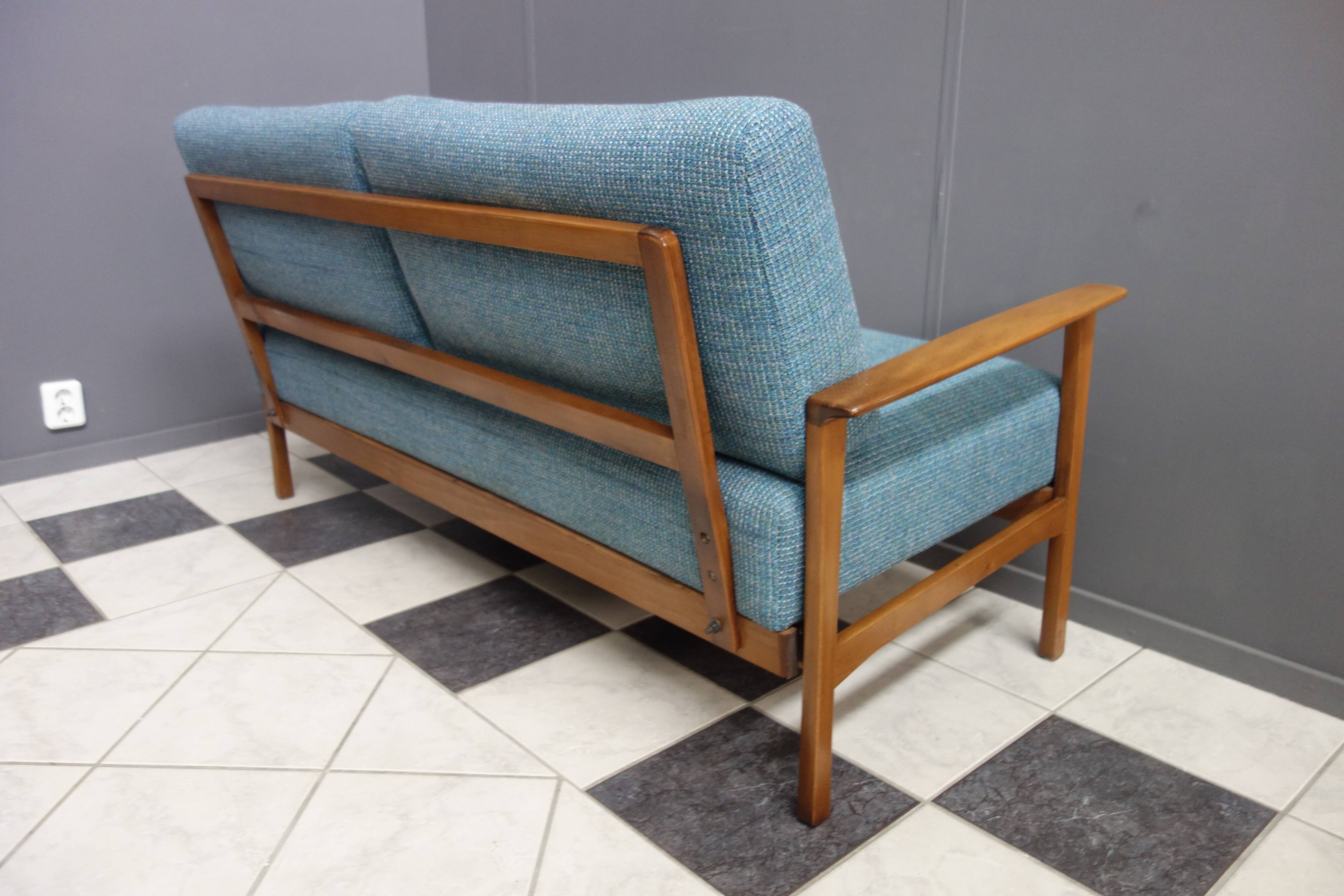 Blue fabric daybed wood frame 1960s