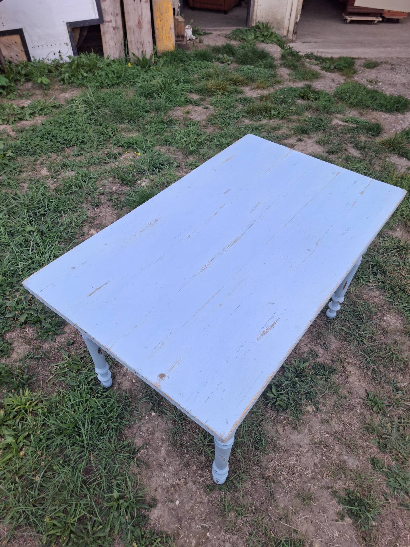 Old patinated blue bistro farmhouse table - 1.2m