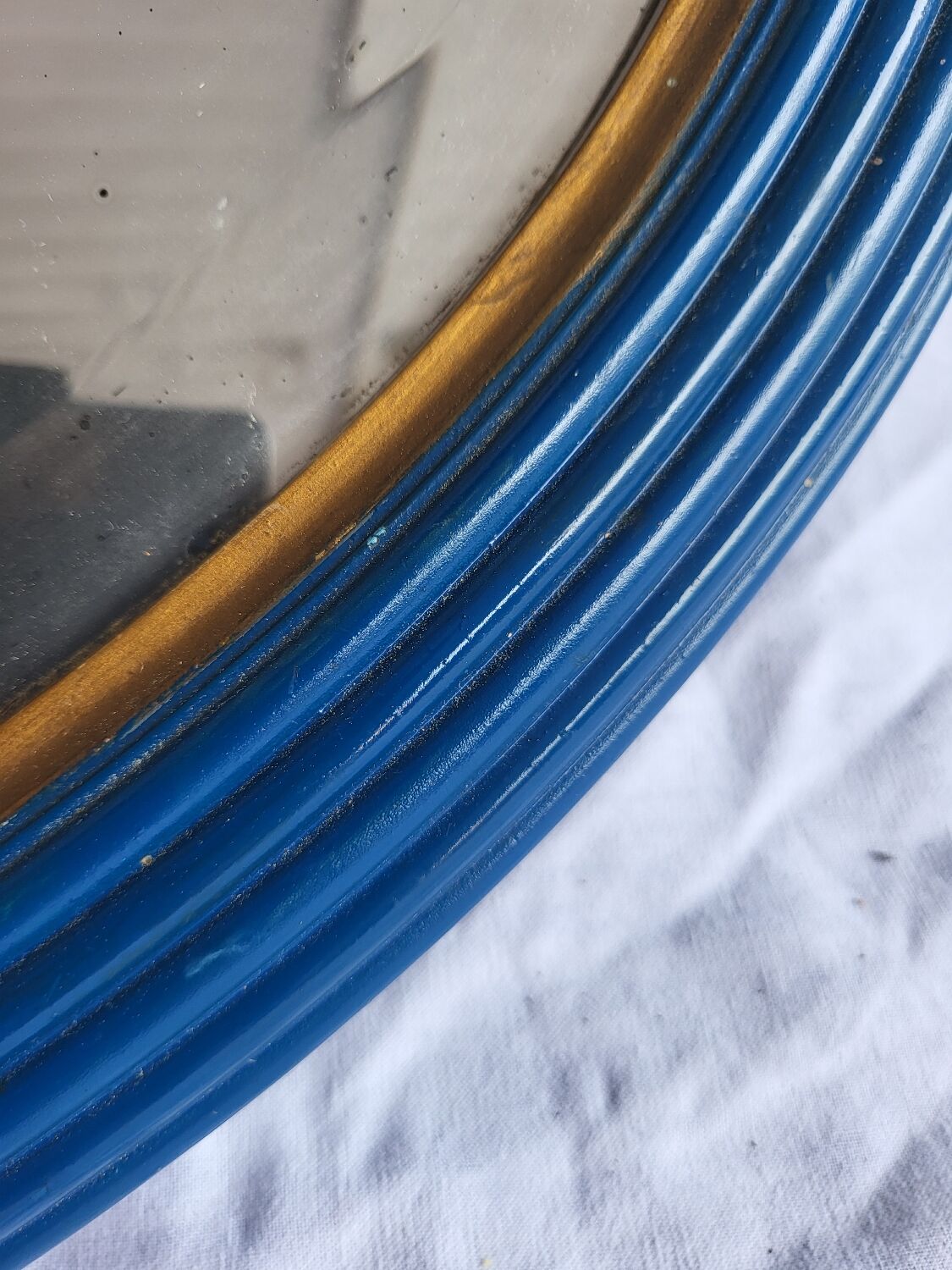 Antique oval mirror, royal blue and gold – rose design – 80 x 52 cm