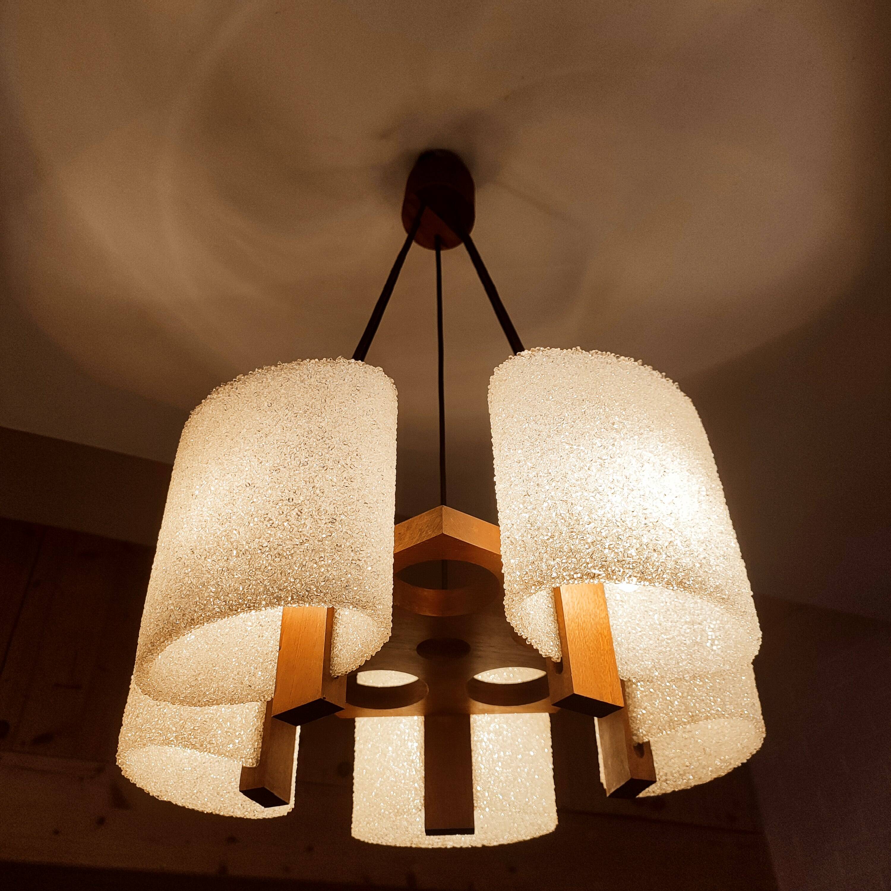 Scandinavian pendant light in teak and perspex