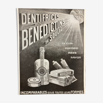 Publicité Dentifrices Bénédictins de Soulac 1923