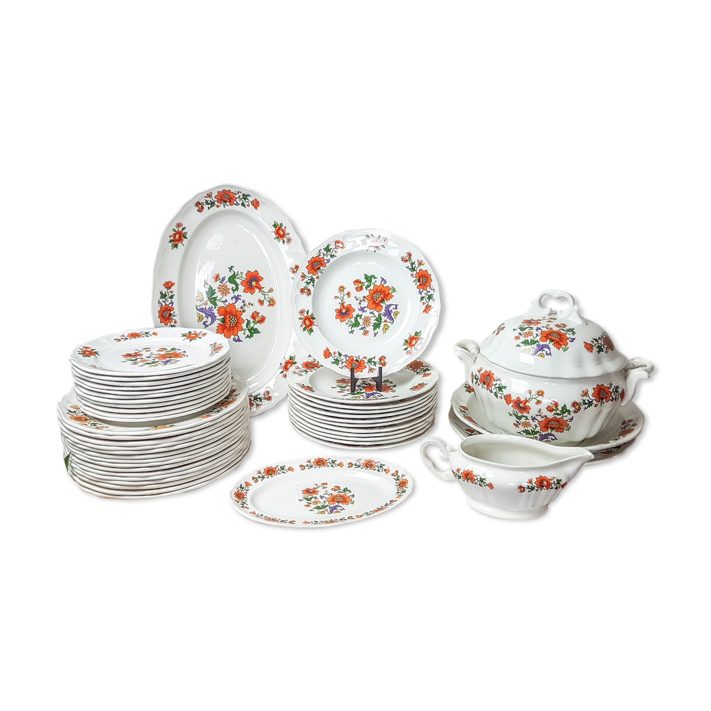 Table service in vintage earthenware Mills of Wolves "ORCHIES" 44 pieces