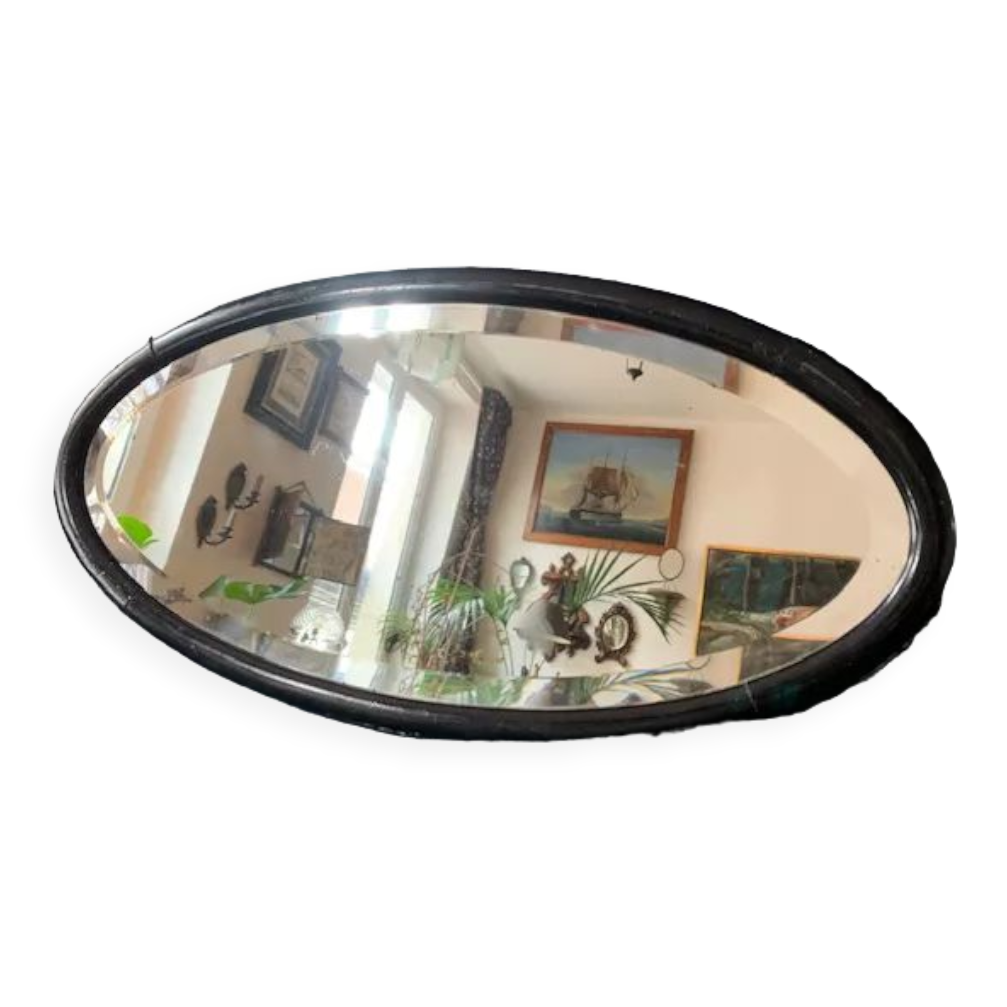 Old oval mirror 30s black wood