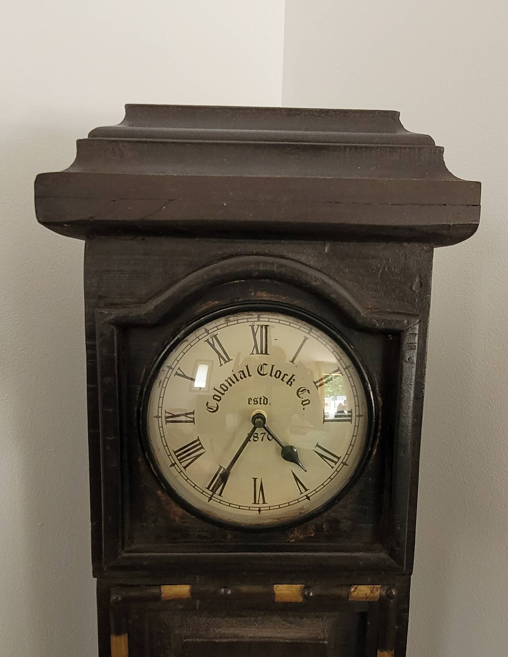 Vintage storage column with clock, solid wood