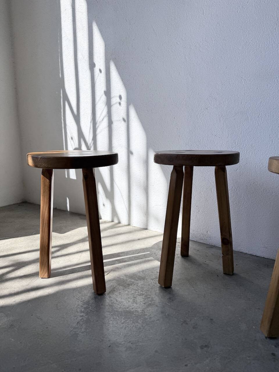 Set of 4 tripod stools from the 1950s.