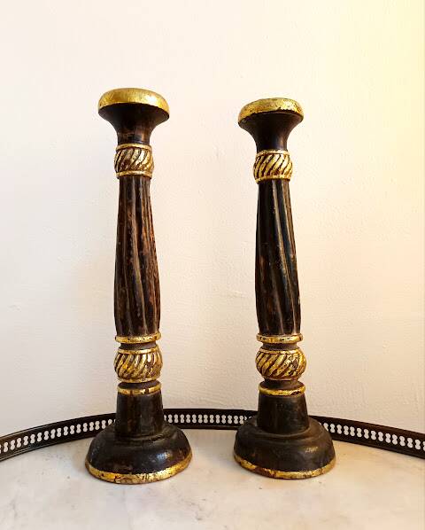 Pair of vintage gilded wood candlesticks