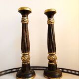 Pair of vintage gilded wood candlesticks