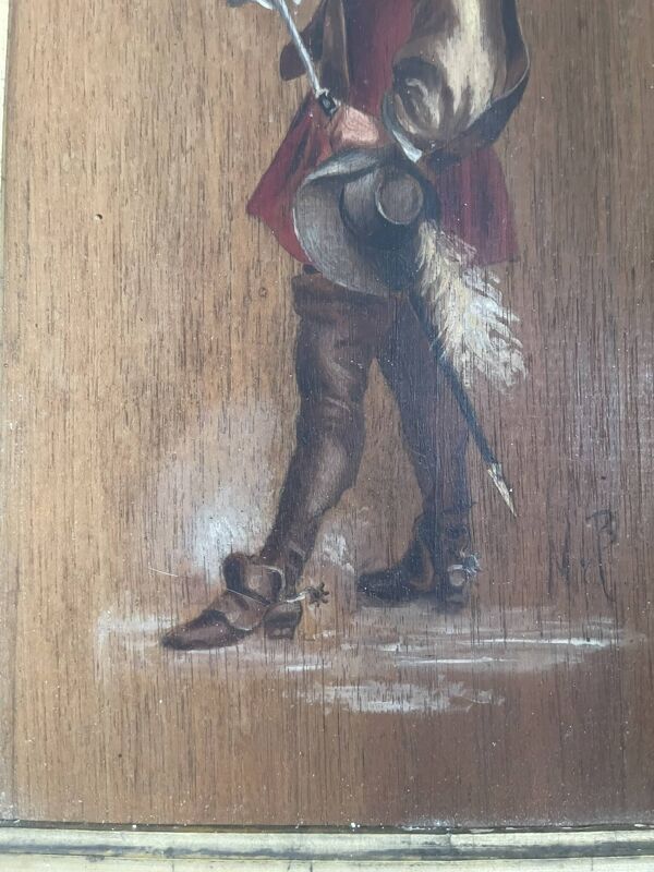 Huile sur bois encadré ''mousquetaire'' signée, XIXème