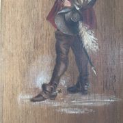 Antique Oil Wood Panel Framed Musketeer Signed 19th Century