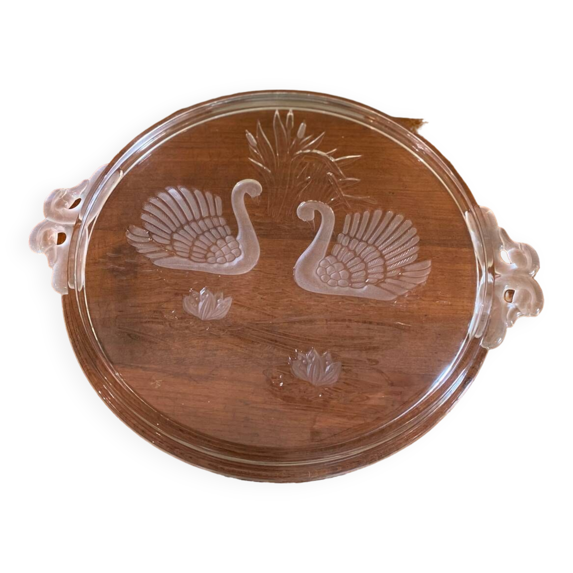 Glass tray with swan decor