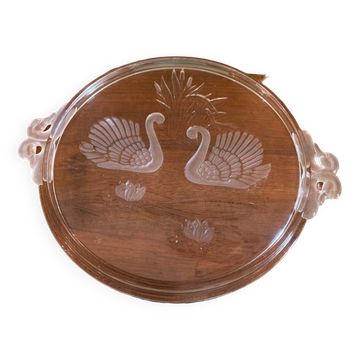 Glass plate decorated with swans