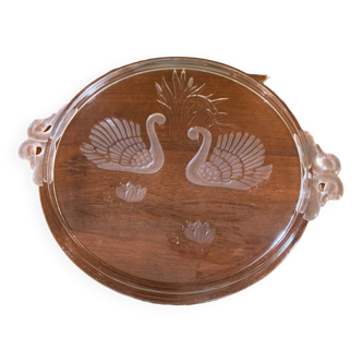 Glass tray with swan decor