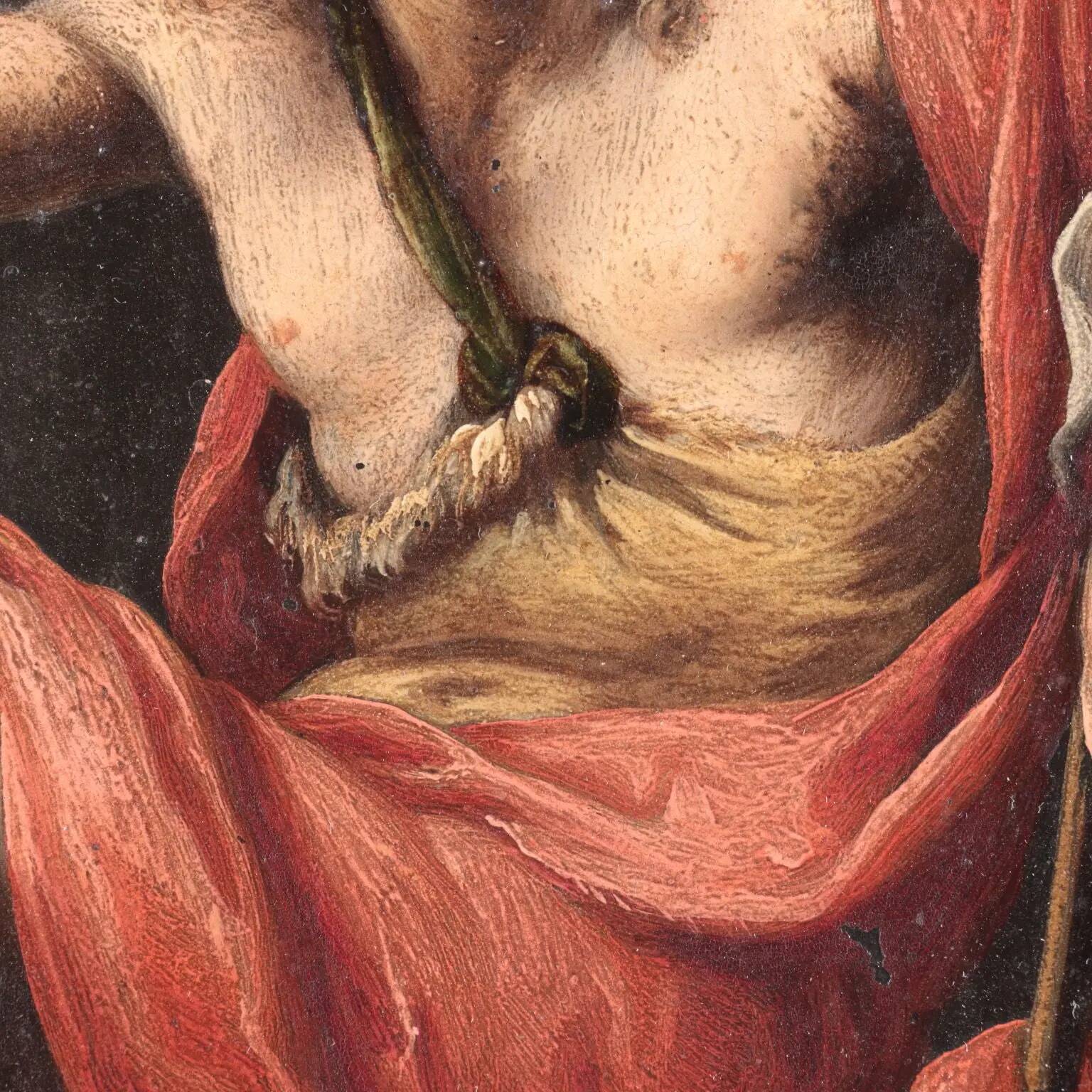 Paire de peintures anciennes sur ardoise, sujet religieux, XVIIe siècle